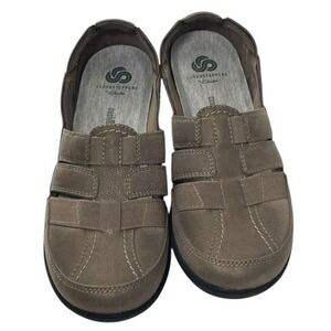 Cloudsteppers by Clarks Women's Brown Leather Strappy Comfort Slip On Shoes Sz 8